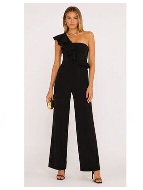 JAYGODFREY Mereen Black One Shoulder Ruffle Jumpsuit NEW NWT